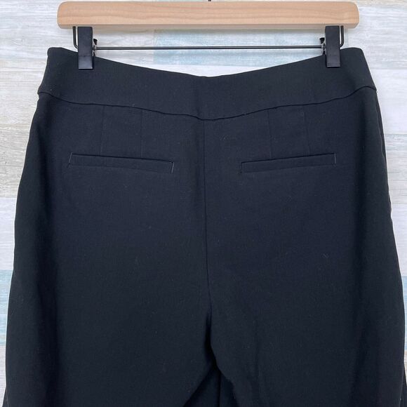 LOFT Fluid Crop Button Tab Pants Black Mid Rise Wide Leg Ponte Stretch Womens 0 - Picture 5 of 8